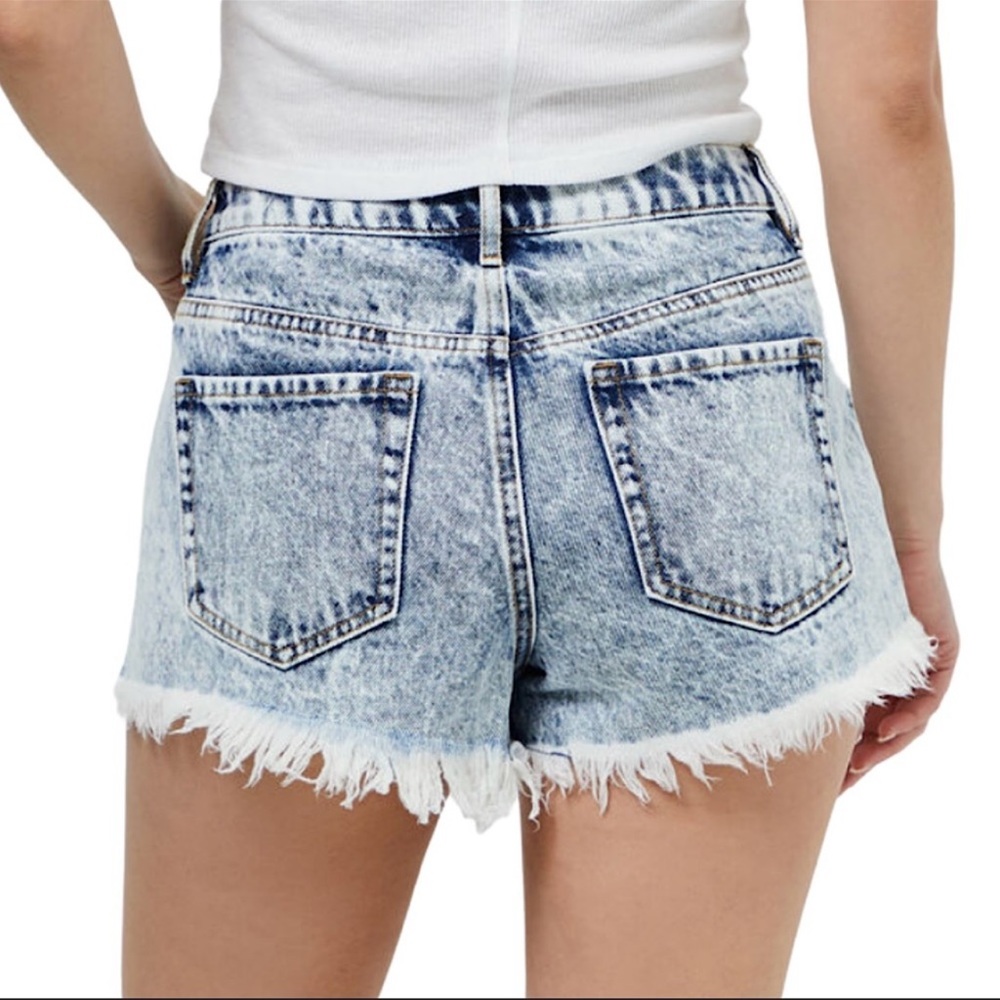 P A C S U N Hi-Rise Festival Acid Wash Raw Hem Jean Shorts Size 25 - Picture 12 of 13